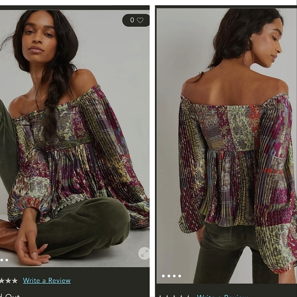 NWOT Anthro Letmebe Smocked Off the Shoulder Blouse Size US 6 Plum Burgundy - Picture 2 of 11